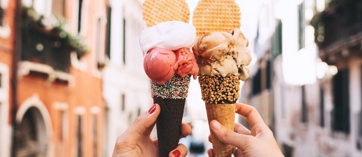 authentic italian gelato cones in traditional waffle italy