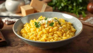 Risotto alla Milanese made with saffron, butter, and Parmigiano Reggiano
