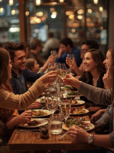 guests enjoying food and wine on a Cooking Italy food tour