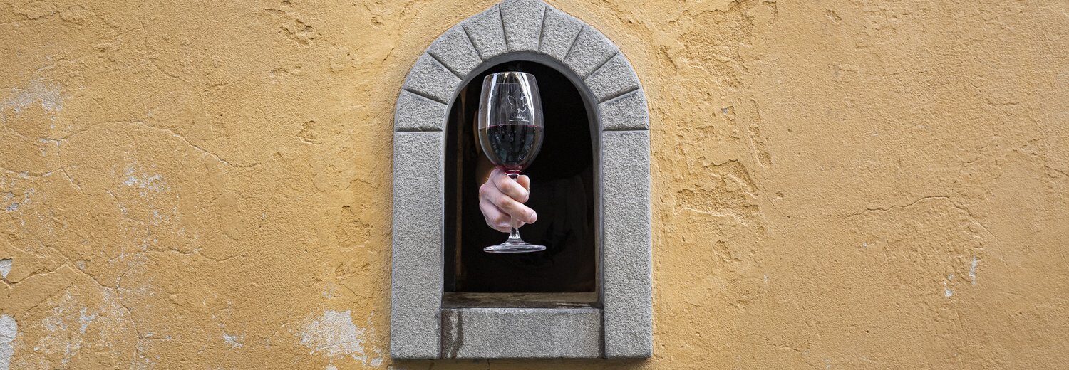 florence wine window glass of wine served