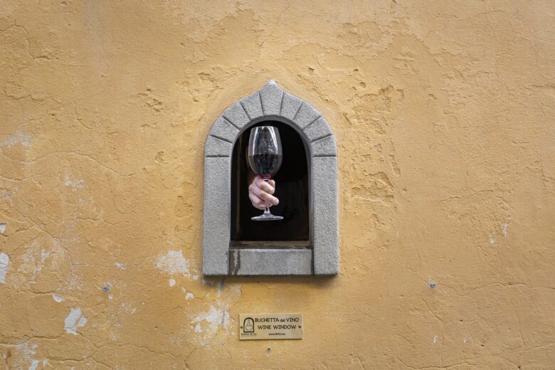 florence wine window glass of wine served