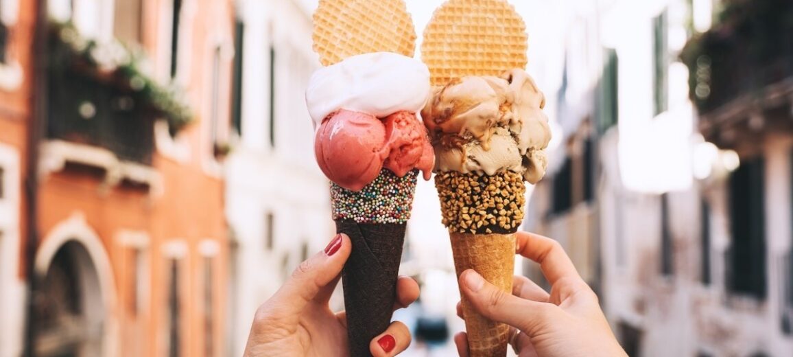 authentic italian gelato cones in traditional waffle italy