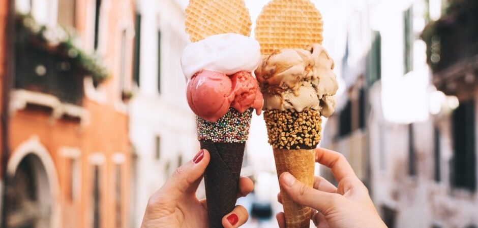 authentic italian gelato cones in traditional waffle italy