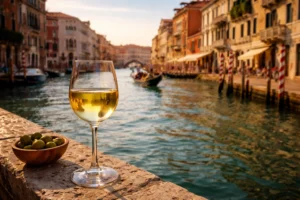 Bacari traditional wine bar in Venice where locals enjoy cicchetti and wine during Carnival festivities.