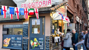 traditional street food charts in genoa, liguria, italy