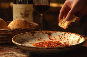 italian custom of cleaning plate with bread or fare la scarpetta